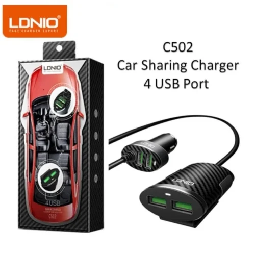 Ldnio C502 siège arrière composite chargeur de voiture 4-ports USB de charge pour iPhone Samsung iPad voiture-chargeur 5V 5.1A avec détail